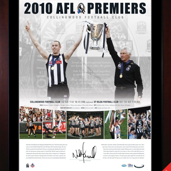 Collingwood AFL Premiers 2010 Captain Coash signed lithograph Pro