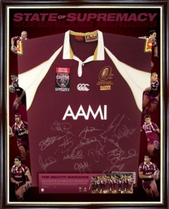 QLD 2010 State of Origin signed and framed jersey