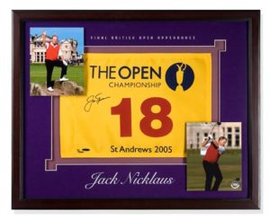 Jack Nicklaus signed British Open Flag framed