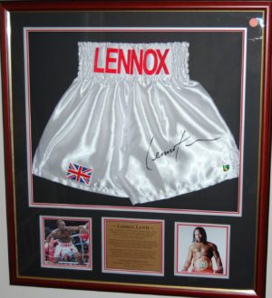 Lennox Lewis Signed and Framed Boxing Trunks