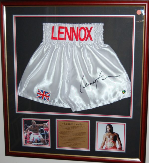 Lennox Lewis Signed and Framed Boxing Trunks
