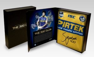 Nathan Hindmarsh "The 300 club" personally signed jersey with presenation box.