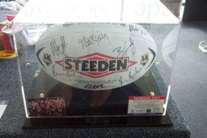Newcastle Knights 2001 Premiership team signed ball