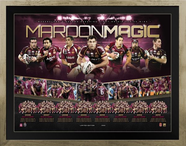 Maroon Magic QLD 8th win framed lithograph
