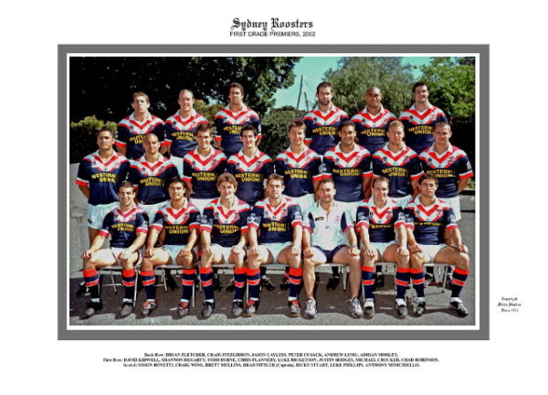 Sydney Roosters 2002 Premiership team photo framed