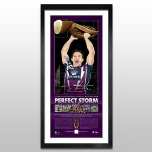 Melbourne Storm 2012 Premiers Premium Quality Lithograph with a piece of the GF match ball inset