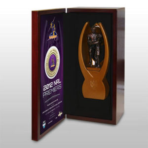 Melbourne Storm 2012 Premiership replica NRL trophy with presentation box