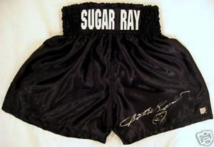 Sugar Ray Leonard personally signed boxing trunks
