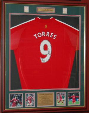 Fernando Torres signed and framed Liverpool shirt